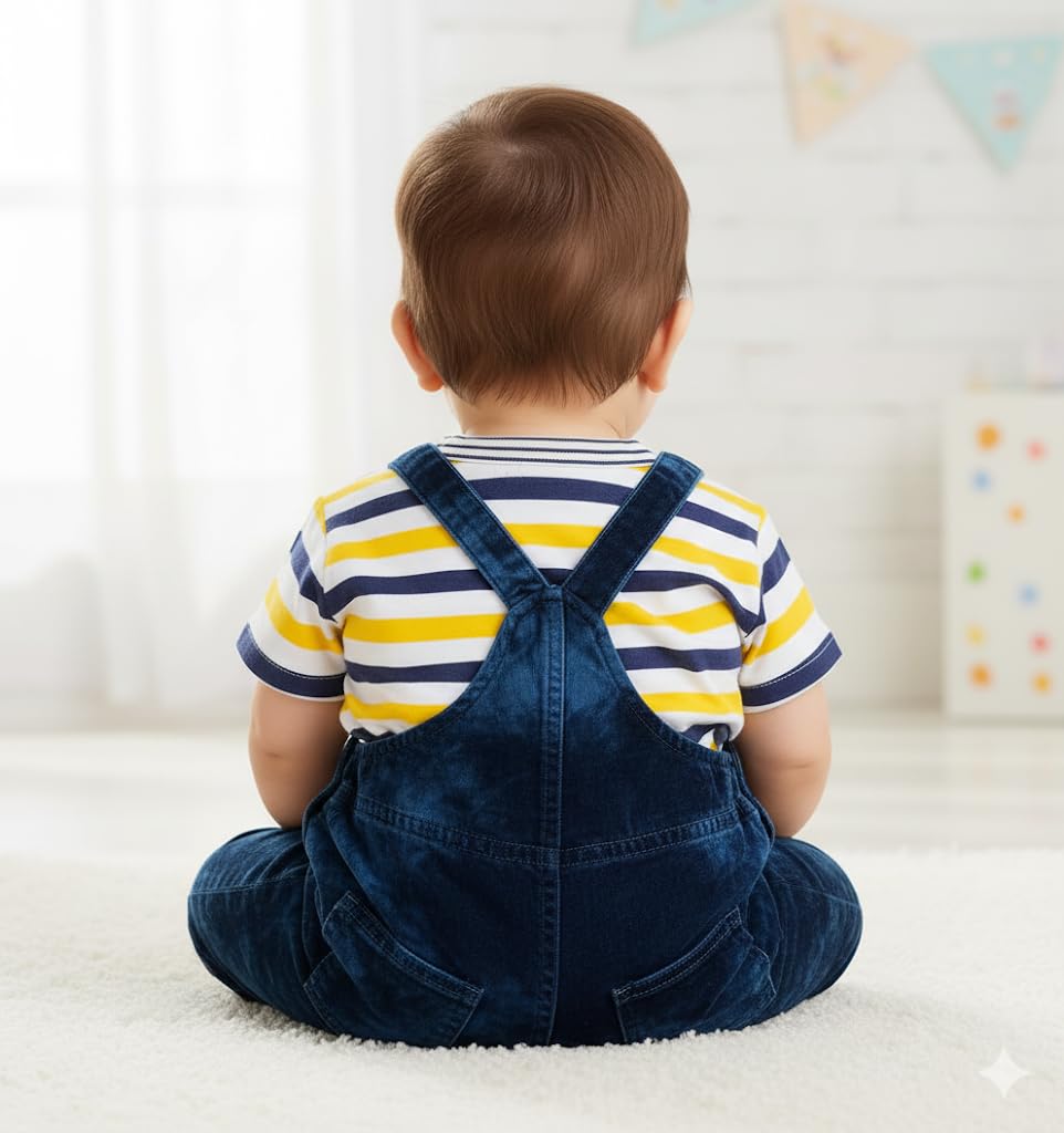 Pohar Creation Baby Boys and Girls Dress Dungaree DN0507 (IN, Age, 3 Months, 6 Months, Regular, Yellow) 1