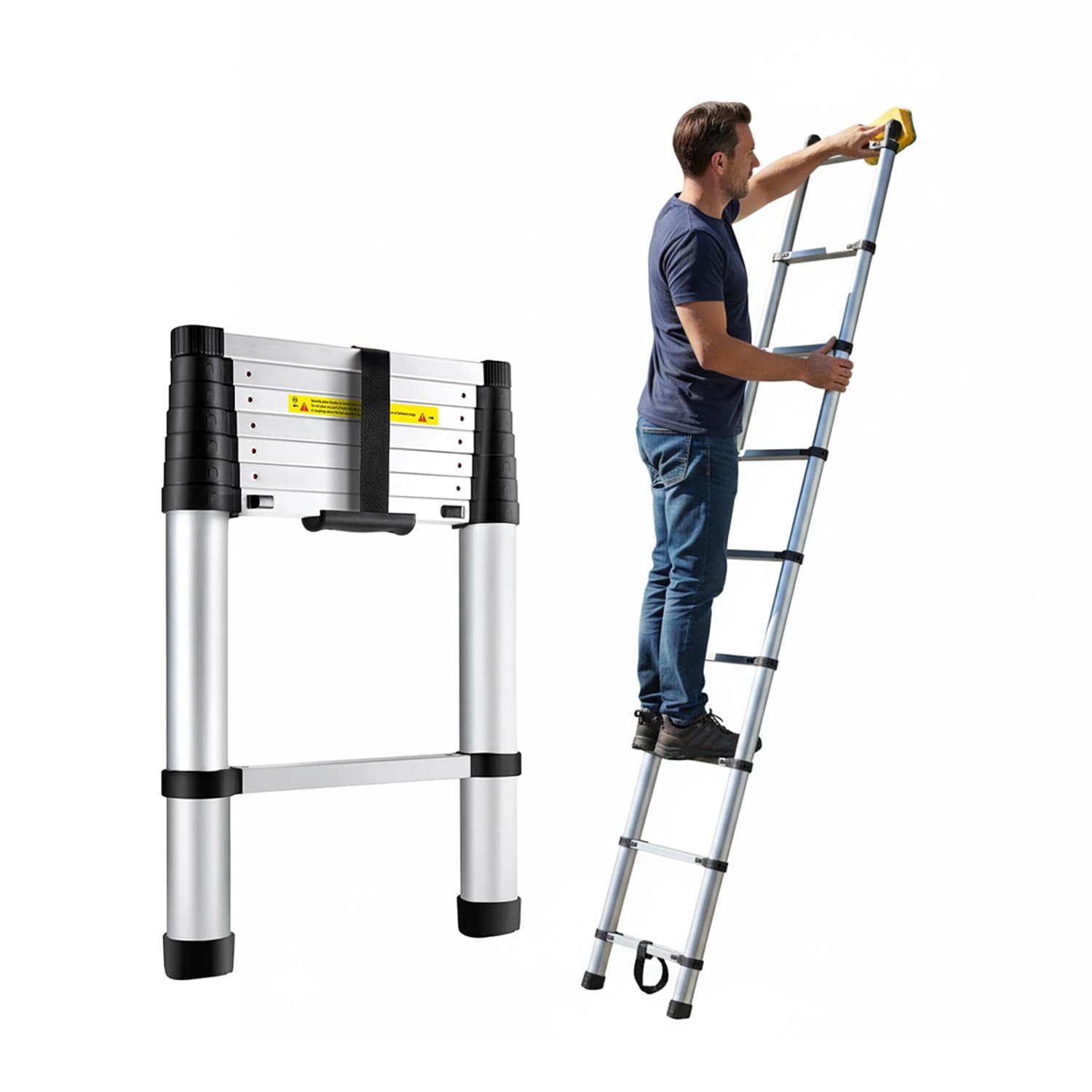 Avilia Scala Telescopica Alluminio 7 Gradini 2.7m - Scaletta Allungabile Pieghevole Salvaspazio con Blocco Sicurezza Antiscivolo per Uso Domestico e Professionale - Leggera e Compatta