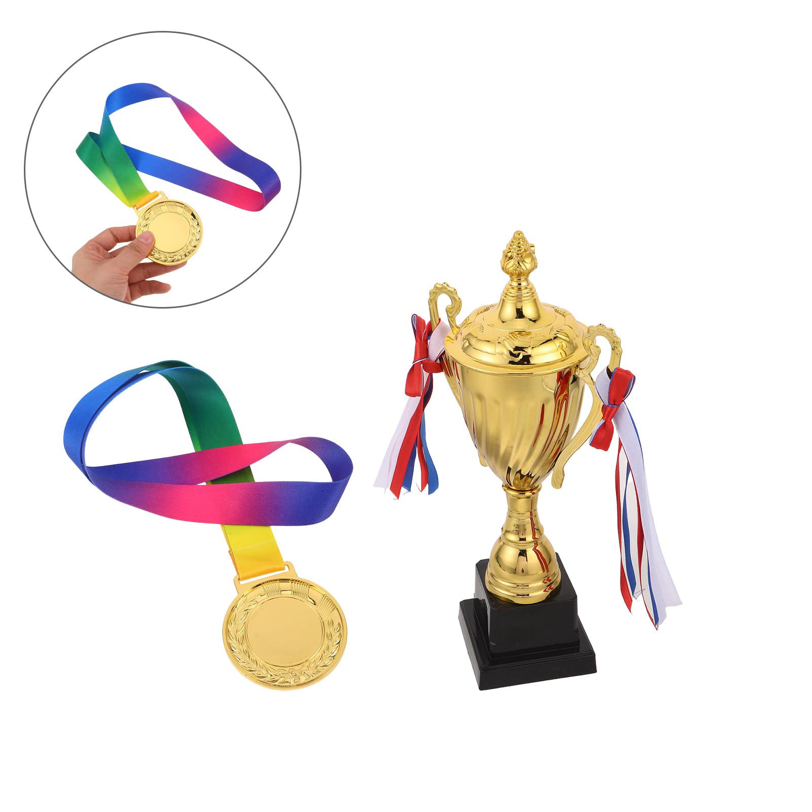 Luxshiny Juego de Trofeos Deportivos con Copa de 42 Cm Dorada y Medalla con Cinta para Ceremonia de Entrega de Premios, Trofeo y Medalla de Competición para Torneos Deportivos y Eventos