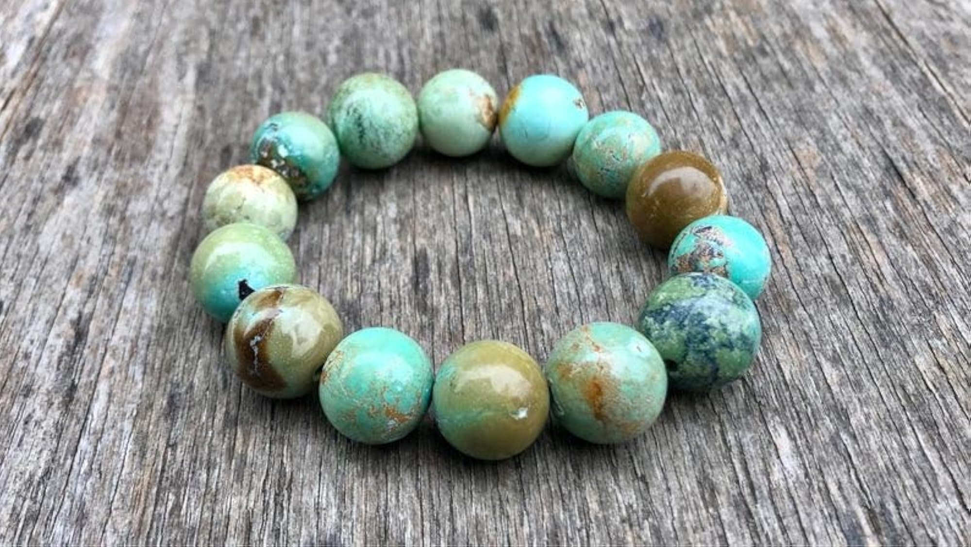 Natural American Spiderweb Turquoise 14mm Smooth Cut Beads Stretch Bracelet, Unisex