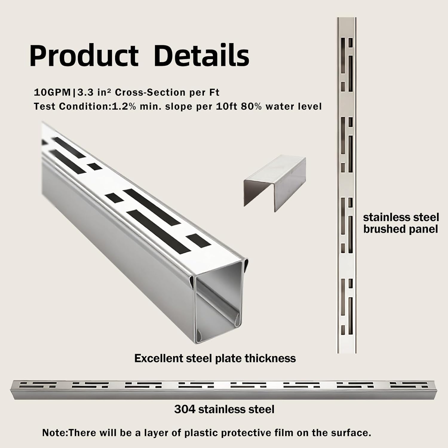 Pool Deck Drain Channel, 2.3" W x 39.4' L,12PCS 304 Stainless Steel Channel Drain Outdoor, Deck Drainage System with Coupling, Trench Drain System for Pool Decks, Patios,Walkways, Courtyards,Paver.