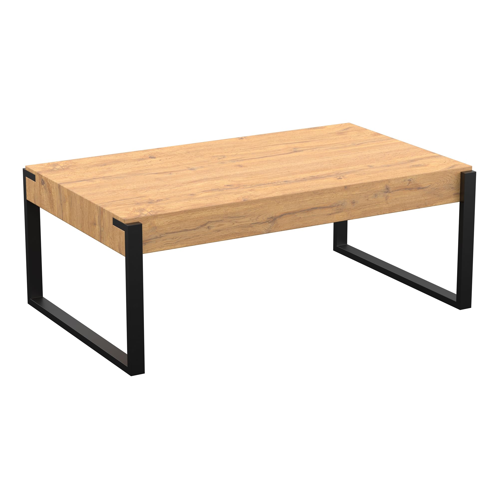 AVF Rustic Light Wood Coffee Table – Ridgewood 110cm Rustic Chunky Industrial Coffee Table with Black Steel Frame, Micro-Adjustable Feet, Easy Assembly — image 1