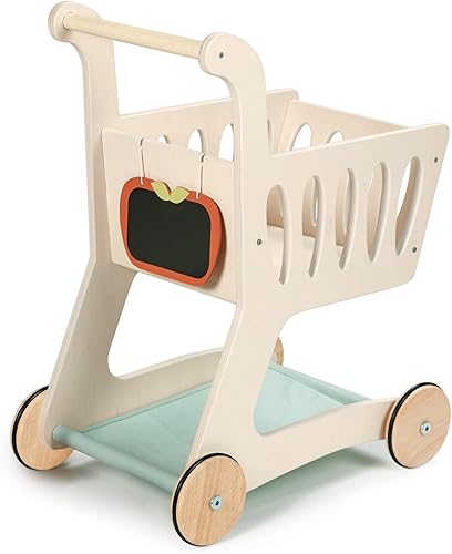 Tender Leaf Toys - Carrito de compras - Carrito de compras de madera con almacenamiento adicional - Juguete perfecto para jugar a roles, promueve la