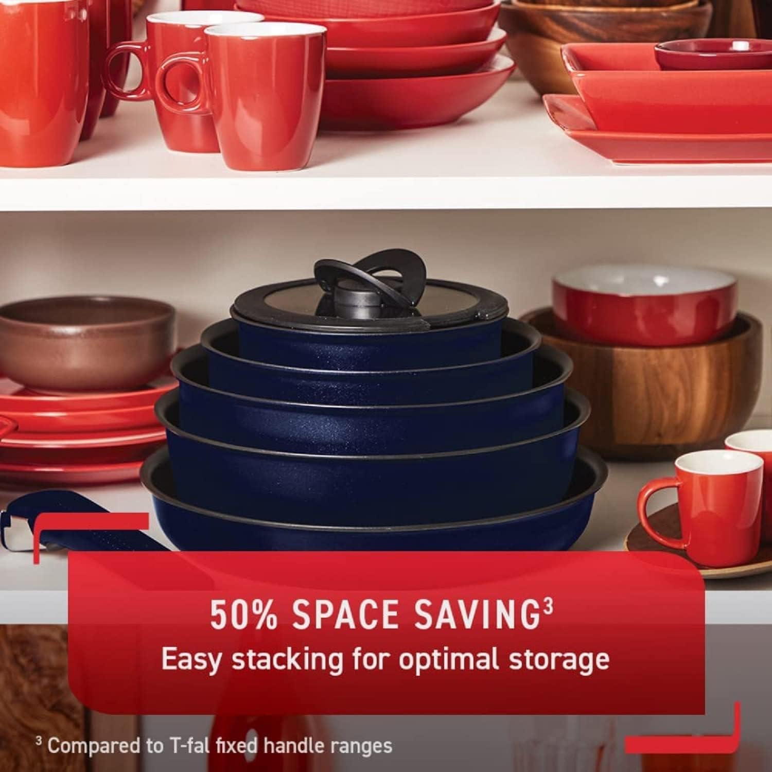 T-fal Ingenio Nonstick Cookware Set 14 Piece Induction Stackable, Detachable Handle, Removable Handle, RV Cookware, Cookware, Pots and Pans, Oven, Broil, Dishwasher Safe, Cobalt Blue