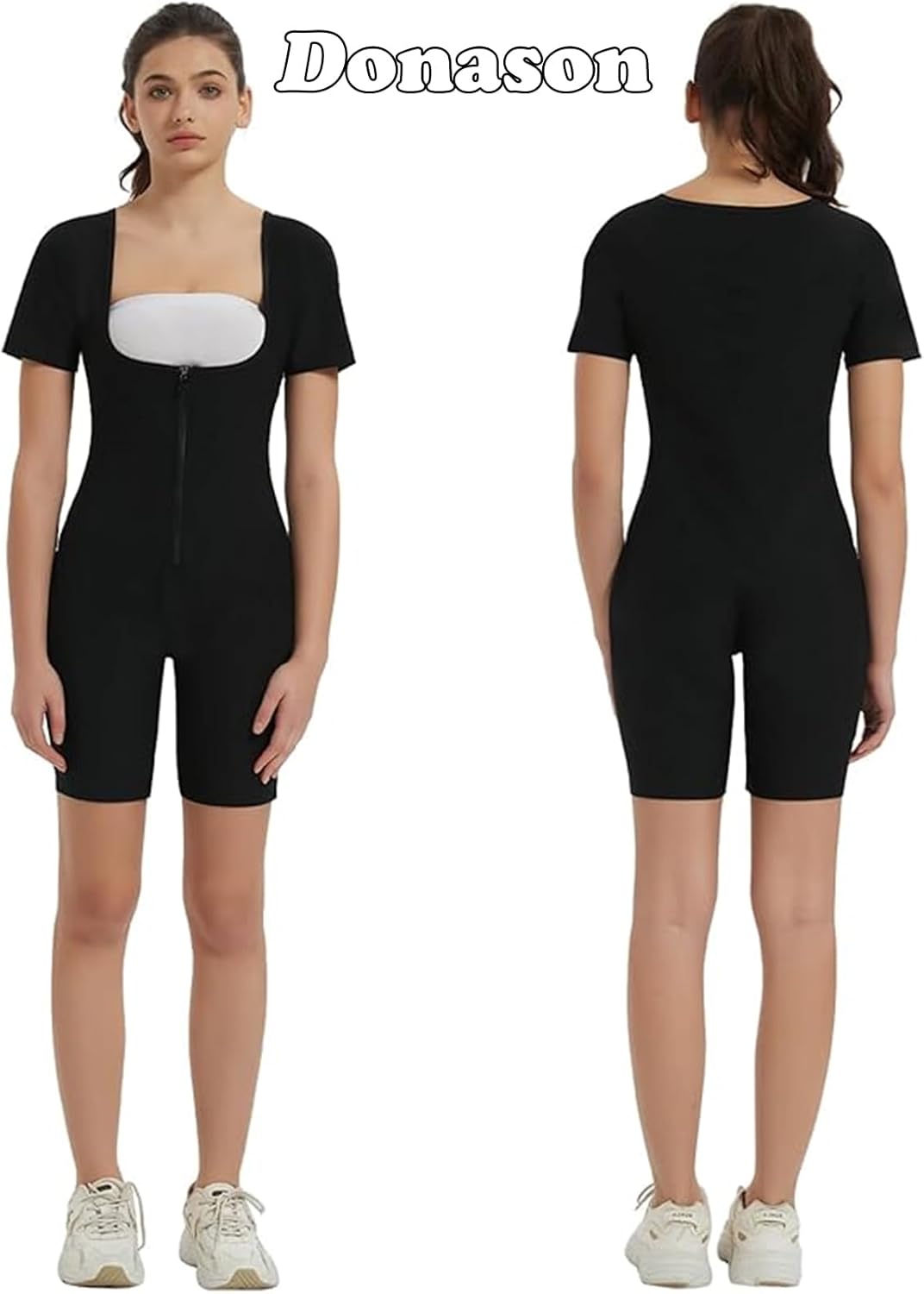 Sauna Suit for Women Slimming Waist Trainer Vest 3 In 1 Sliming Full Body Shaper Gym Workout Top With Short Sleeve - Image 2