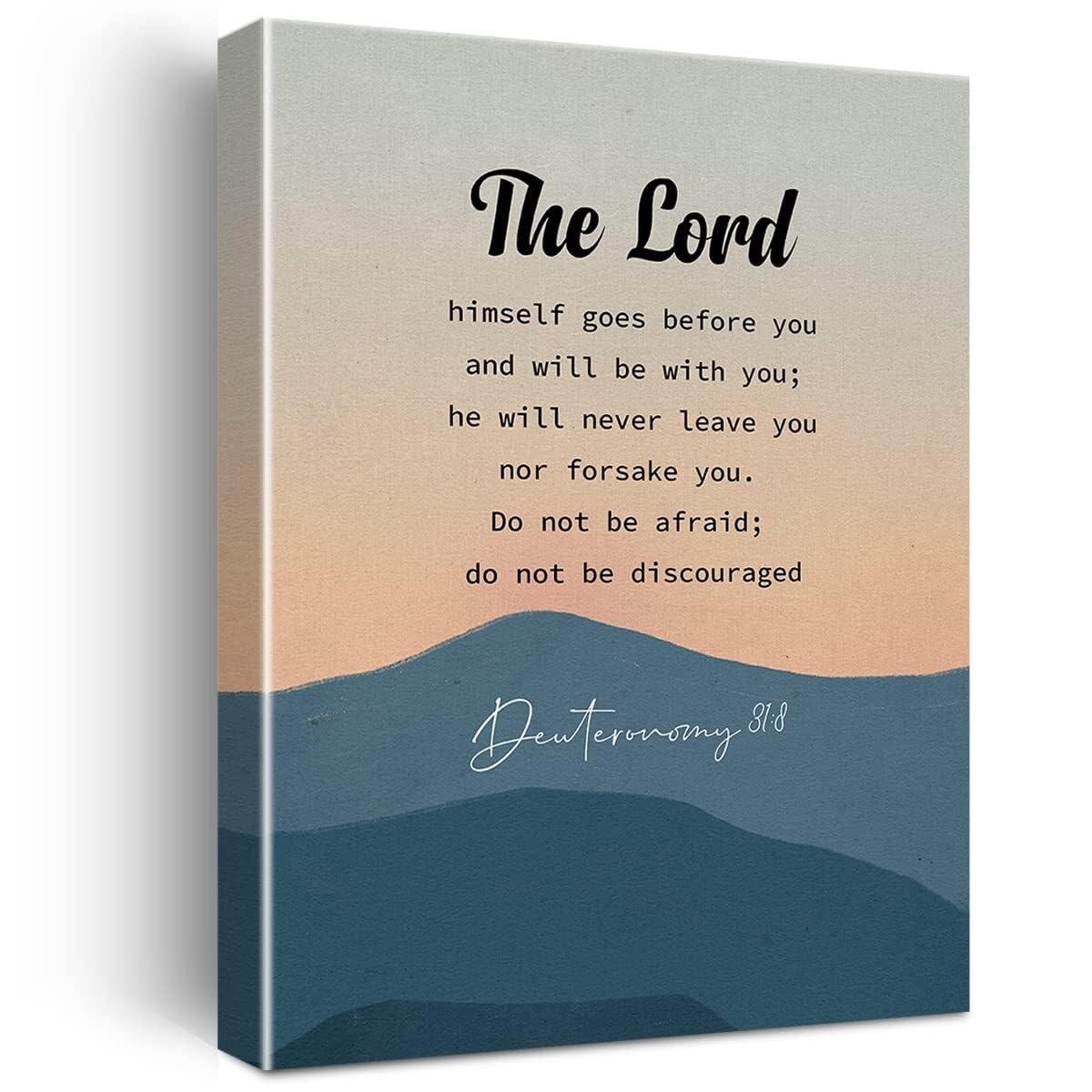 RNUMLIGH Christian Scripture Art Deuteronomy 31 8 The Lord Himself Canvas Print Inspirational Wall-Art for Home(Framed,16x24inch(40x60cm))