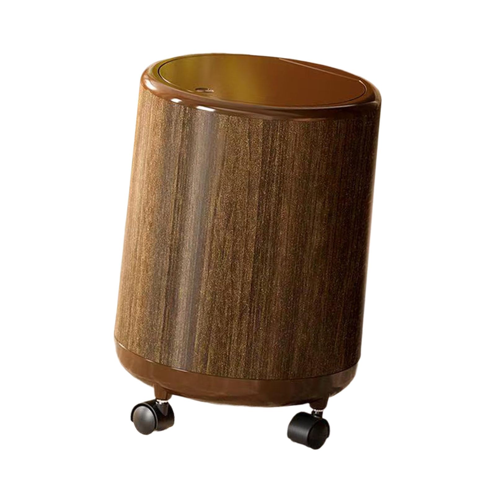 Kalttoy Wood Grains Look Wastebasket with Lid and 12L Rolling Trash Can Garbage Bin for Family Bathroom Kitchen Wood Grains Trash Can