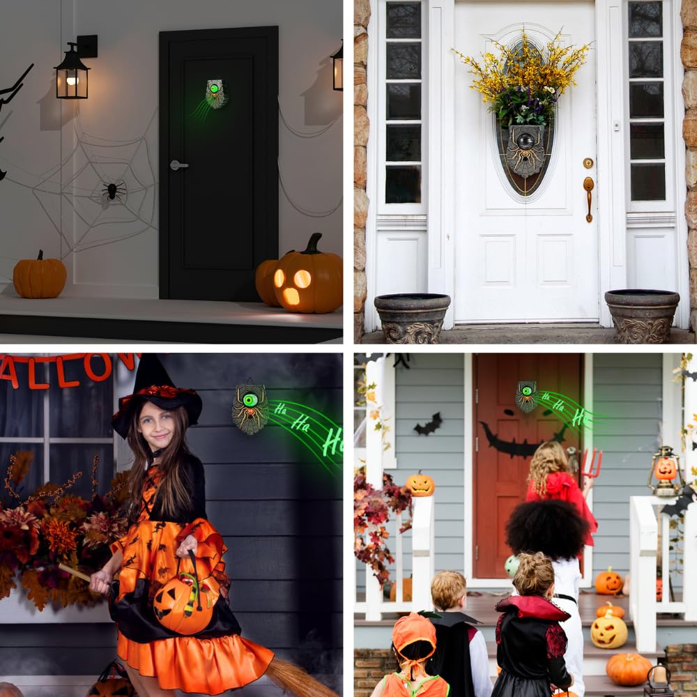 TRIXES Halloweenowy dzwonek do drzwi, nawiedzona gałka oczna - przerażający świecący dzwonek do drzwi