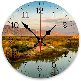 Early Morning Along The Rio Grande Wall Clock Decorative for Living Room Decor Kitchen Bathroom Bedroom Office Silent Outdoor Waterproof Patio Wooden Analog Clock