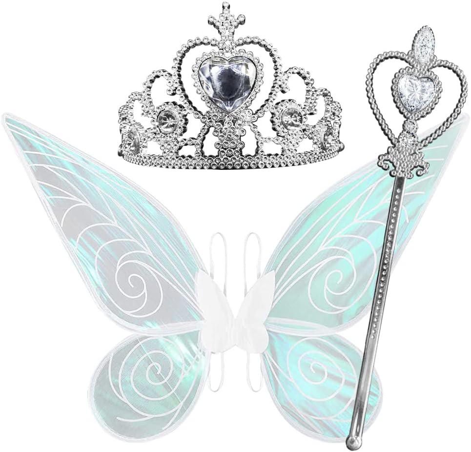 Fairy Wings Set,Butterfly Wings for Girls Women,Halloween Costume Sparkle Angel Wings Dress Up Party Favor (White)