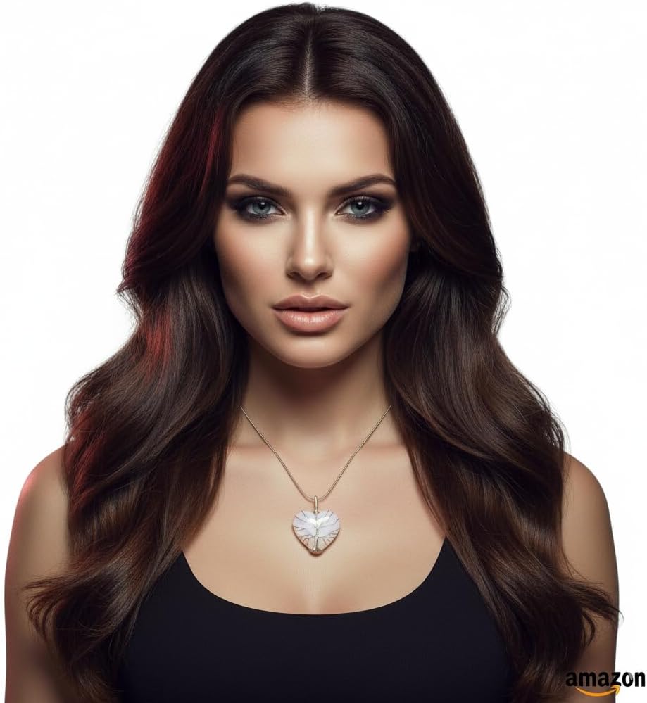 Crystalm Tree of Life Wrapped Healing Opal Crystal Necklaces Pendant for Women, Crescent/Heart Gemstone Jewelry, Vintage Birthday Gifts/Energy Gift - Image 2