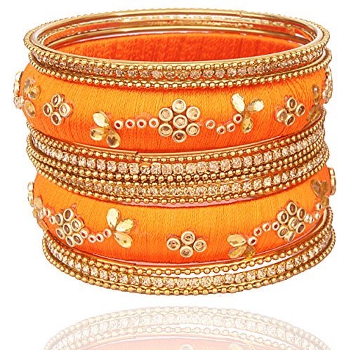 Image of NMII Get your traditions Valentine Gift for Girls & Women Silk Thread Bangle Set With Zircon For Womne & Girls