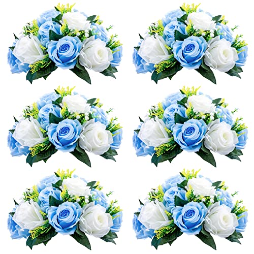 Image of NUPTIO Flower Balls for Wedding Table Centerpieces, Blue & White Fake Rose
