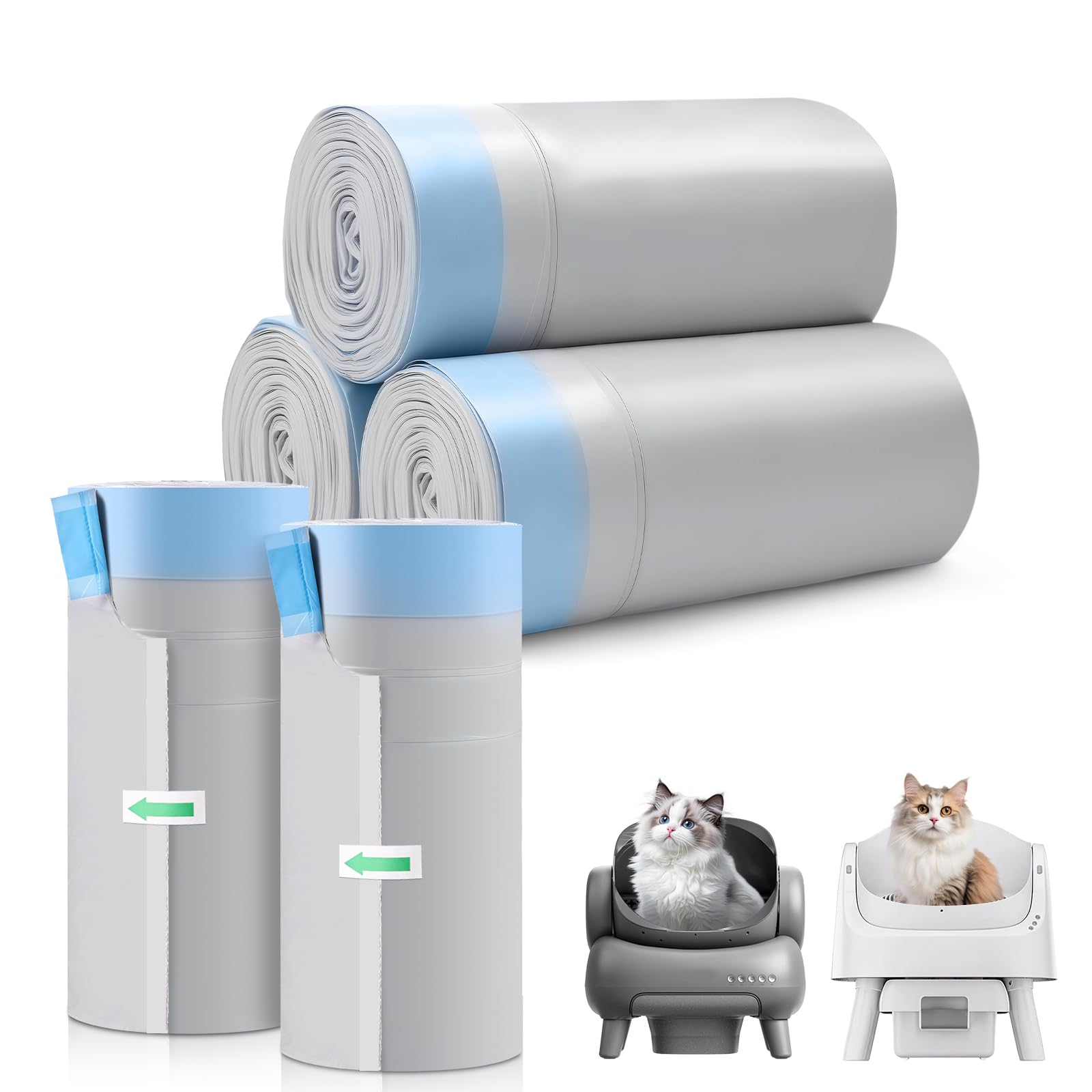 150 Count Cat Litter Box Bags for Petpivot Autoscooper 11 NeakasaM1 Open-Top Self-Cleaning Cat Litter Boxes, Leak-Proof Drawstring Trash Bags Replacement, Unscented, 27" x 13", Holds 23 lbs