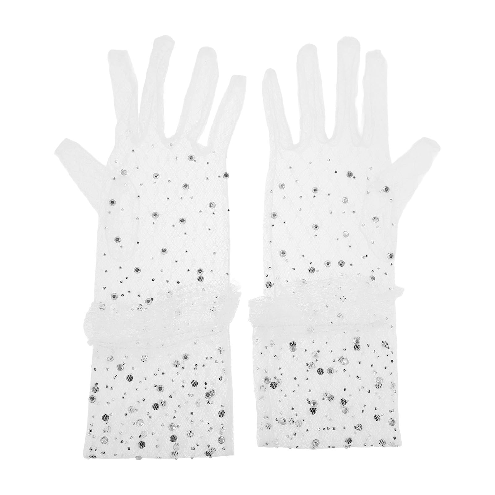 Abaodam 3 Pares Guantes Largos de Encaje Blanco Brillantina y Tul, Diseño Elegante Ribete Blanco, Ligeros y Versátiles para Bodas y Ocasiones Obsequios