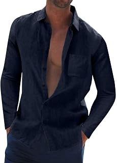 Male Casual Autumn Solid Pocket Shirt Turn Down Collar Button Long Sleeve Shirt Blouse Loose Long Sleeve Mens Tops T-Shirt Holiday Masquerade Pullover