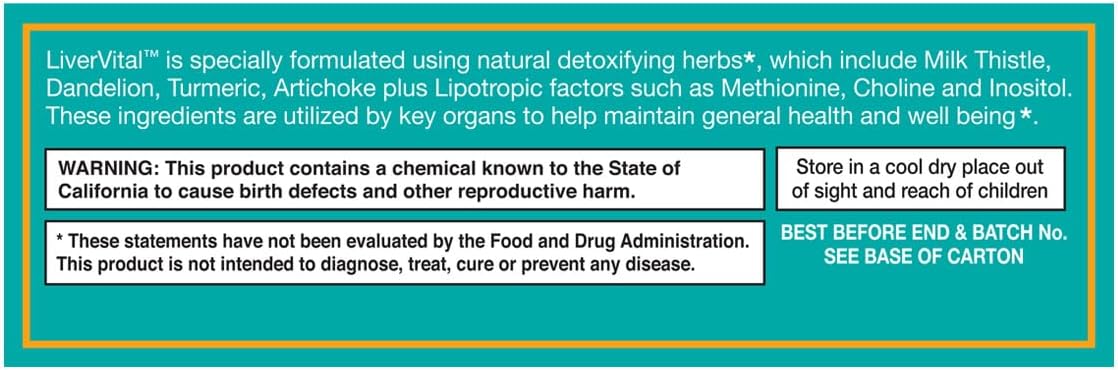 HealthAid LiverVital – Once-Daily Herbal Liver Support with Milk Thistle, Dandelion, Turmeric & Artichoke Plus Methionine, Choline & Inositol | Vegetarian, 60 Tablets
