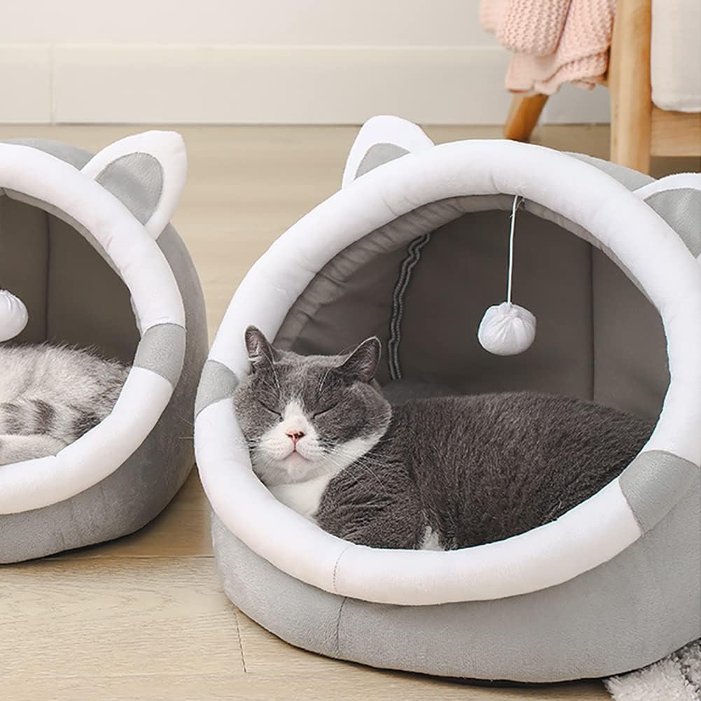 سرير للقطط والكلاب الصغيرة للأماكن الداخلية من تراسيل، سرير بنمط كهف على شكل أرنب لطيف، مهدئ ومضاد للقلق، سرير كهف للقطط والكلاب الصغيرة مع لعبة معلقة، سرير جرو وسادة قابلة للإزالة (مقاس كبير)