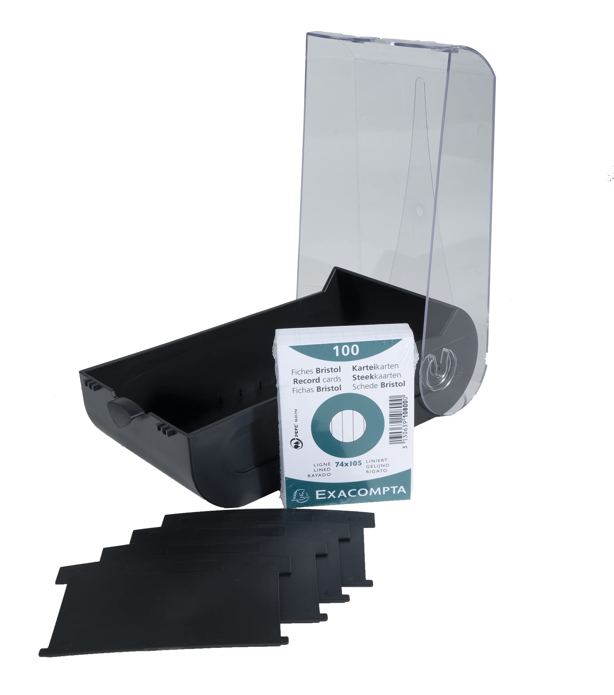 Exacompta - Rif. 5341423D - Scatola di apprendimento per carte di revisione Bunny Box - A7 (250 x 132 x 85 mm) in dimensioni, può contenere fino a 900 carte formato A7 - Ufficio nero e trasparente