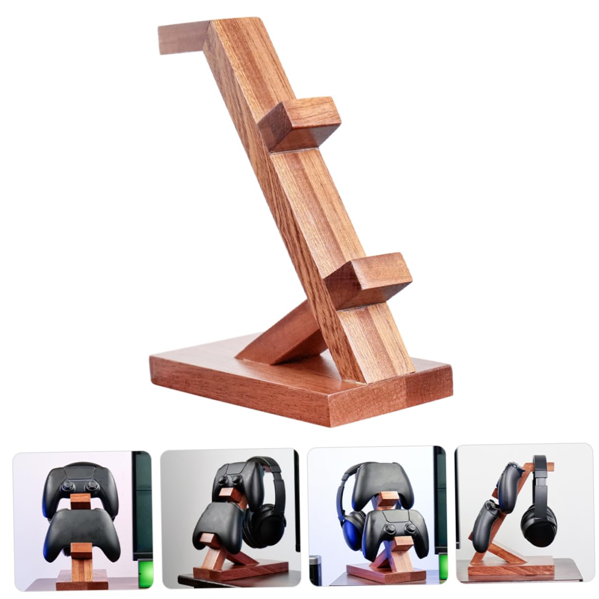 Lurrose Controller Portatile e Cuffie da per Gaming in Supporto Legno di Marrone, Design Semplice Esposizione e Conservazione della Postazione Gioco