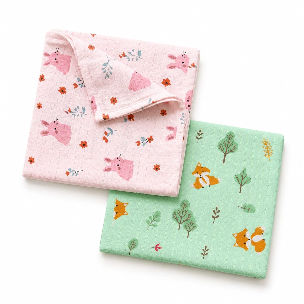100% Muslin Cotton Baby Swaddle Wrap for New Born Baby (100 cm * 100 cm) New Born Baby Blanket & Swaddles Dreamland Collections (2, Green Fox/Pink Rabbit)-image-19