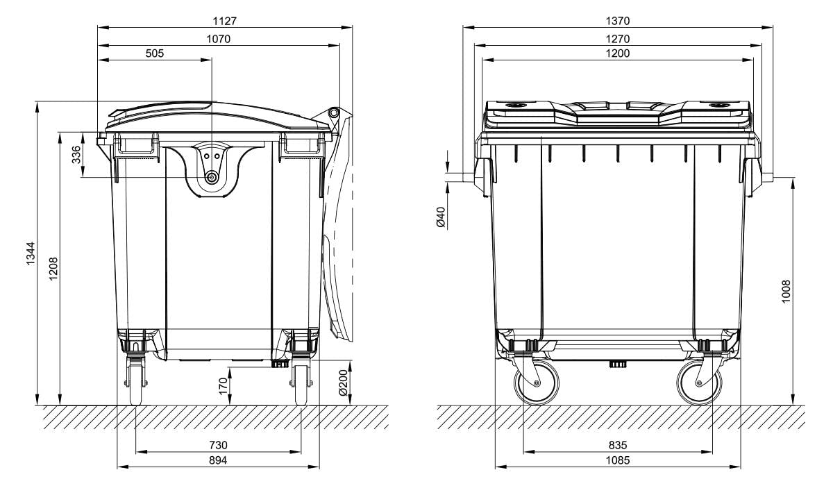 Hardwex Müllcontainer mit 4 Rädern mit Flachdeckel, Müllgroßbehälter, Abfalltonne, Mülltonne, Volumen: 1 100 Liter, Farbe: Blau, Größe: 1 344 x 1 370 x 1 070 mm