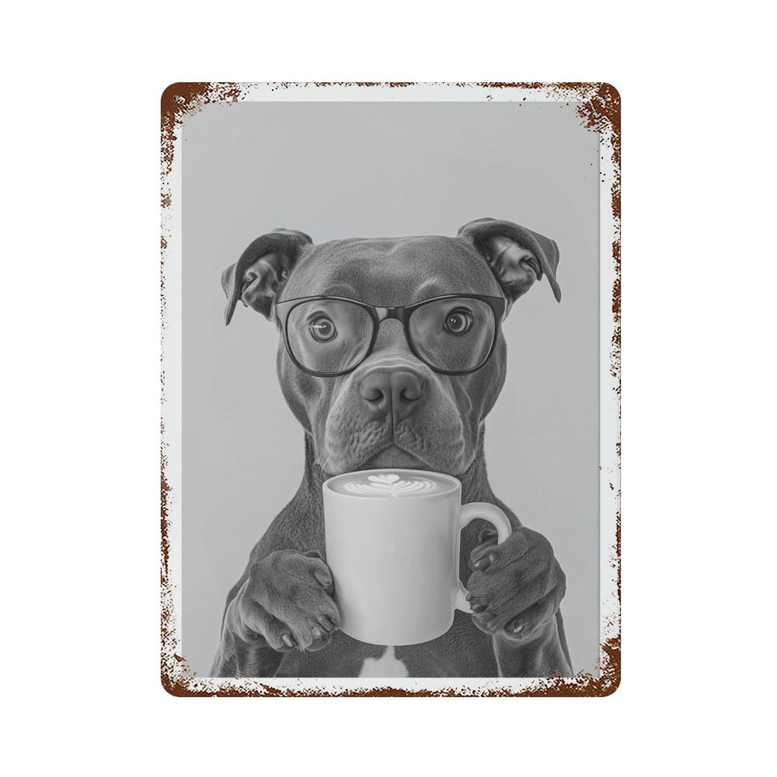 xiaoxiaoshen Staffy Bull Terrier Coffee Bar Decor, Funny Dog Wall Decor Art Metal Tin Poster Modern Home Decor Art Home Bar Shop Decorations Vintage Sign 40x30cm