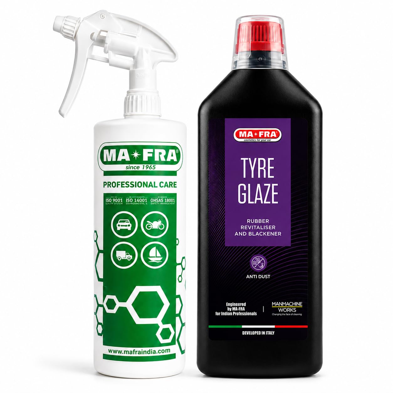 MAFRA Tyre Glaze Polish Rubber Revitalizer & Blackener Car Bike Vehicles (1L)|Tire Tyre Polish Dresser Shiner Glosser |Non-Greasy Long Lasting + 500ml Empty Heavy Duty Flacone Chemical Spray Bottle-image-21