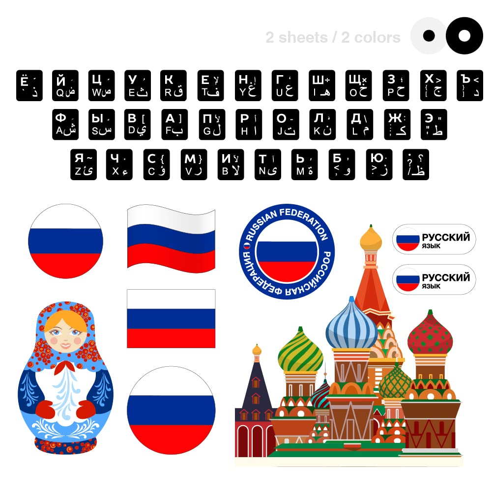 Russian English Arabic Russian Russian Keyboard Sticker for computer Russia  flag Sticker for car laptop mobile phone PS3 Motorcycle luggage wall: Buy  Online at Best Price in Egypt - Souq is now