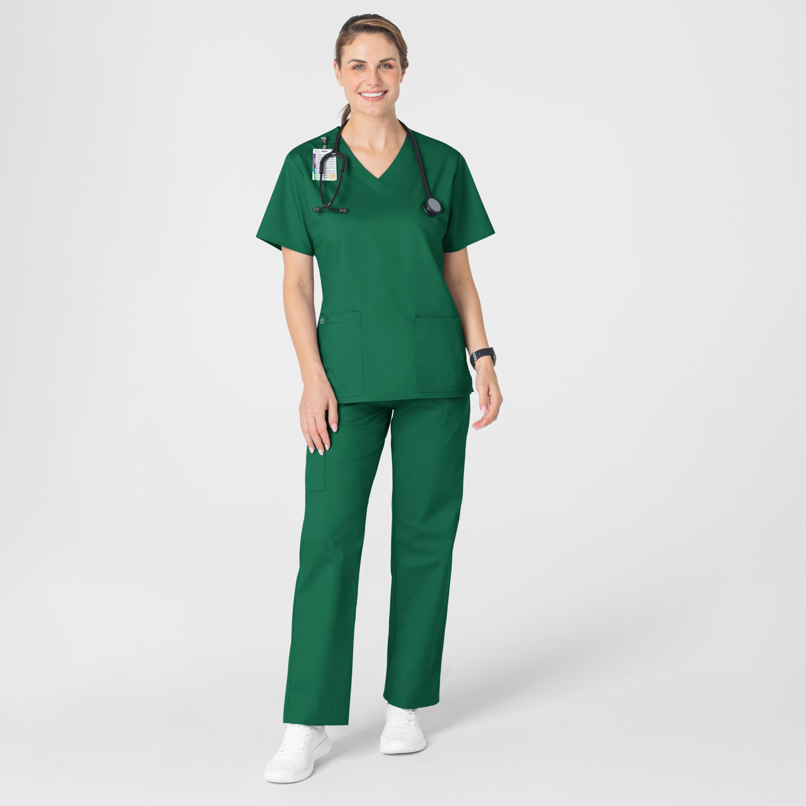 WonderWink Women's Plus-Size Wonderwork V-Neck Scrub Top, Hunter, 3X-Large