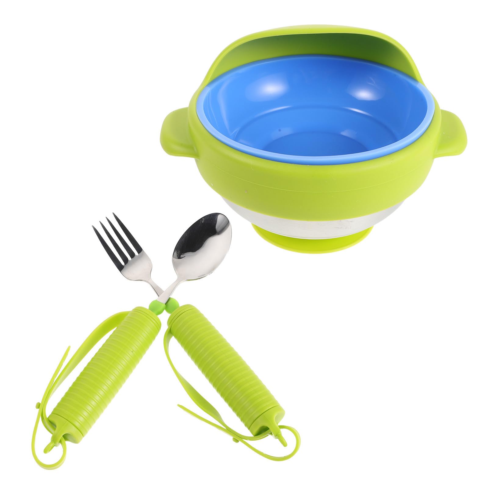IMIKEYA Juego de Utensilios Antivibración para Personas Mayores Temblores, Cuenco Antiderrame Irrompible Verde y Diseño Adaptativo para Entrenamiento y Alimentación Asistida