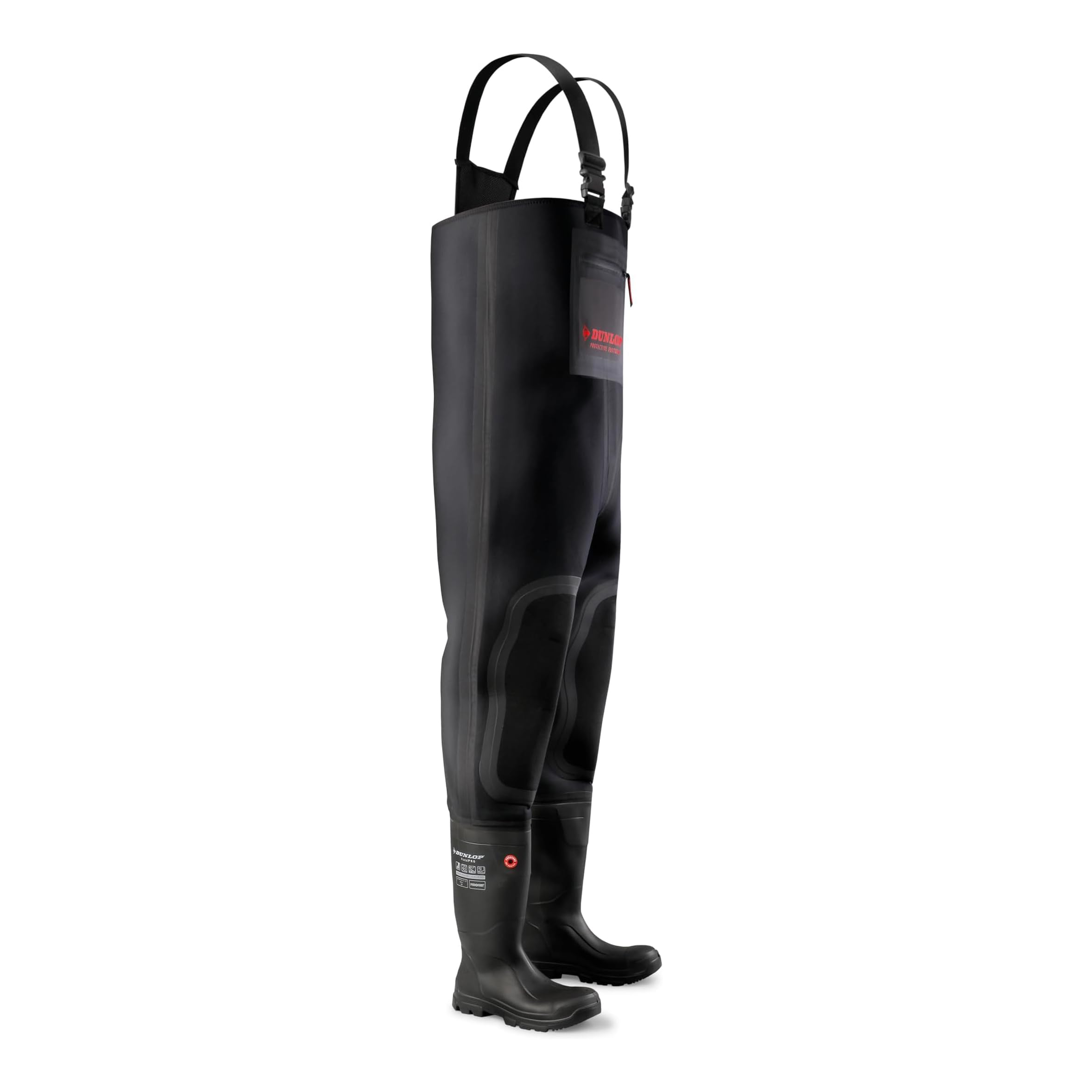 DUNLOP Protective Footwear TerraPRO Neoprene Chest Waders with Steel Toe Cap, Waterproof Work Boots, Ideal for Fishing, Angling & Outdoor Activities, Black, Size 42
