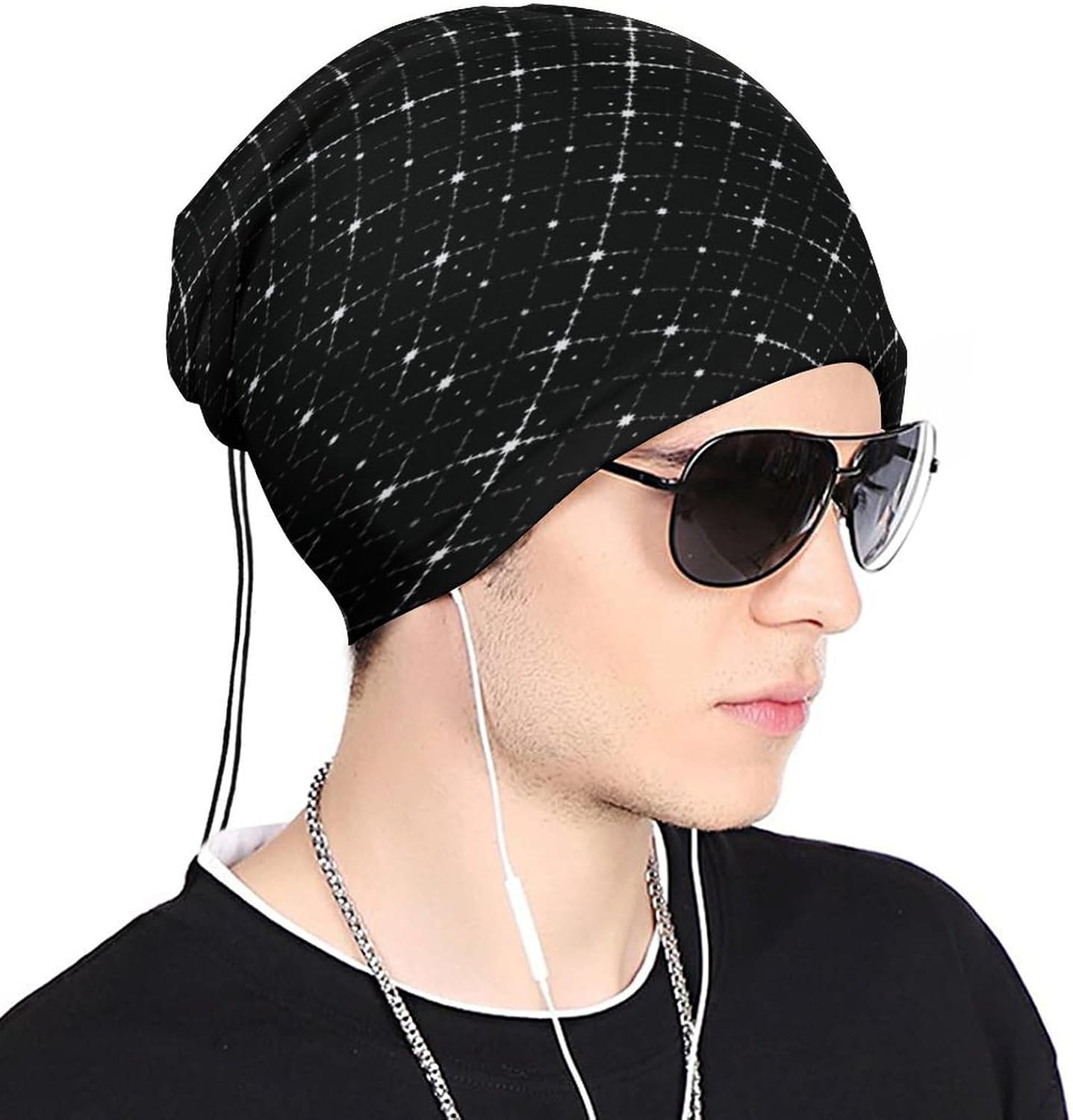 White Fine Lines Men's Neck Gaiter Face Cover, Polyester Breathable Scarf with Drawstring Toggle Adjuster