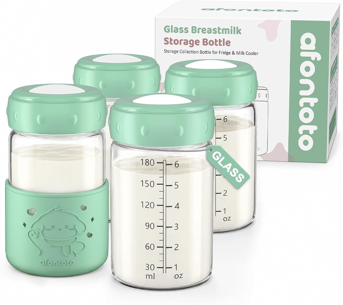 Glass Breastmilk Storage Bottles, Replacement Spectra Pump Bottles, BPA Free Wide Neck Borosilicate Glass Breast Milk Collection Baby Bottle with Silicone Sleeve, Breastfeeding Essentials, 6oz, 4 PCS