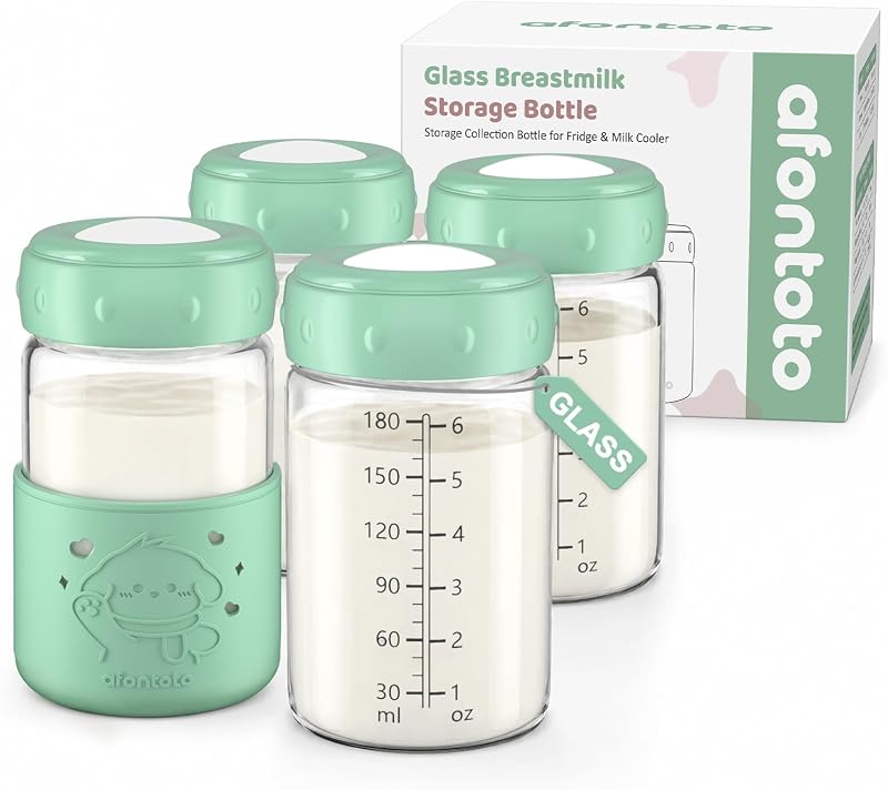 Glass Breastmilk Storage Bottles, Replacement Spectra Pump Bottles, BPA Free Wide Neck Borosilicate Glass Breast Milk Collection Baby Bottle with Silicone Sleeve, Breastfeeding Essentials, 6oz, 4 PCS