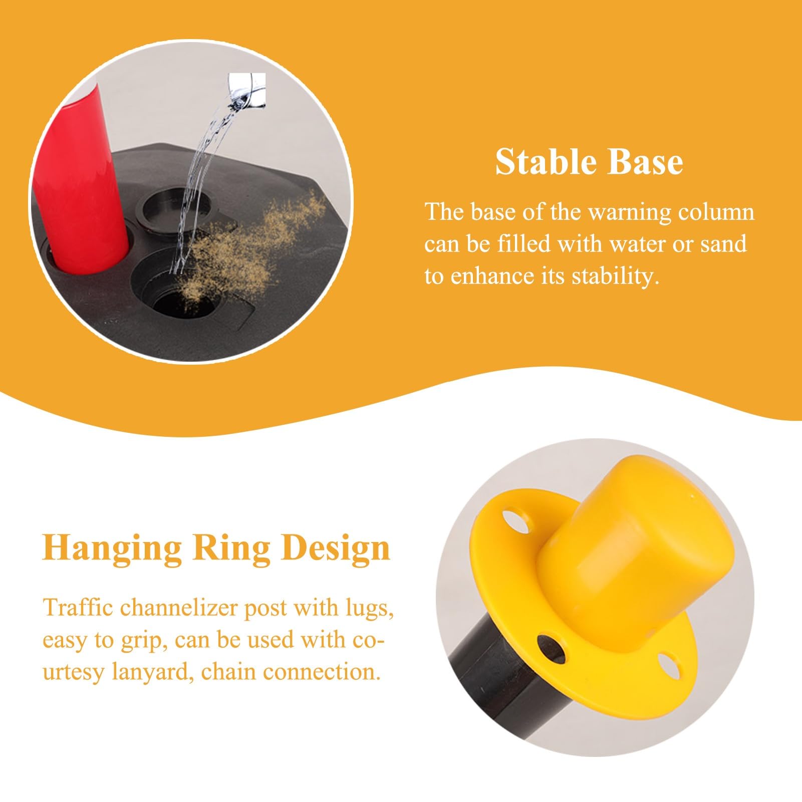 Bolardo de seguridad vial, poste delimitador portátil desmontable con base estable rellenable, conos de seguridad para uso interior y exterior, rojo, 62 cm de alto (24 3/8").