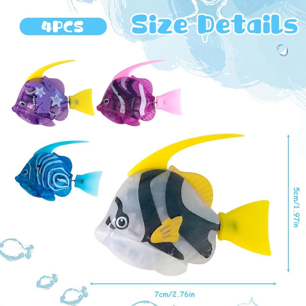 Mineup 4 Stück Roboter Fisch, Robo Fish, Elektrische Fische mit Leuchtende, Elektronischer Haustier Fisch, Katzenspielzeug Elektrisch, Schwimmende Fische Spielzeu für Poolspielzeug, Batteriebetrieben