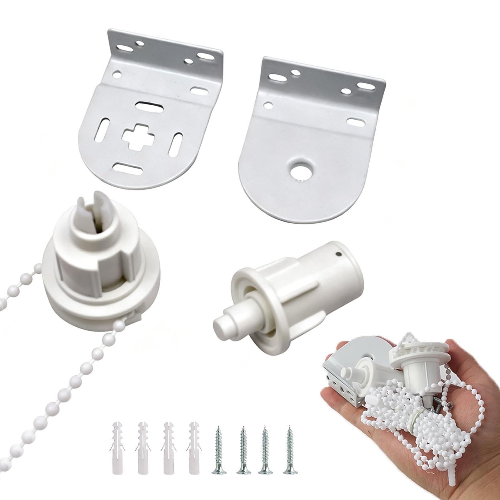 32mm Roller Blind Fittings Kit Heavy Duty Metal Blind Brackets, Complete With Roller Blind Clutch, Chain, Metal Brackets, Replacement Spares Parts Repair, Max Load 5 KGS