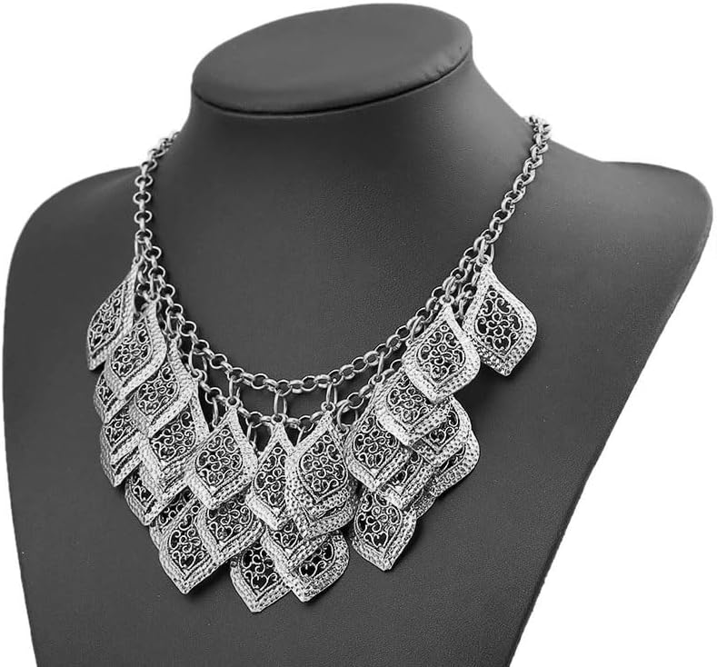YAZILIND Vintage Gorgeous Multilayer Gold-Silver-Plated Leaves Chain Collar Bib Chunky Necklace