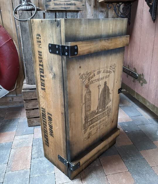Generisch BARSCHRANK FRACHTKISTE Jack The Ripper Gin KISTE Vintage MINIBAR BAR Holz 74cm H