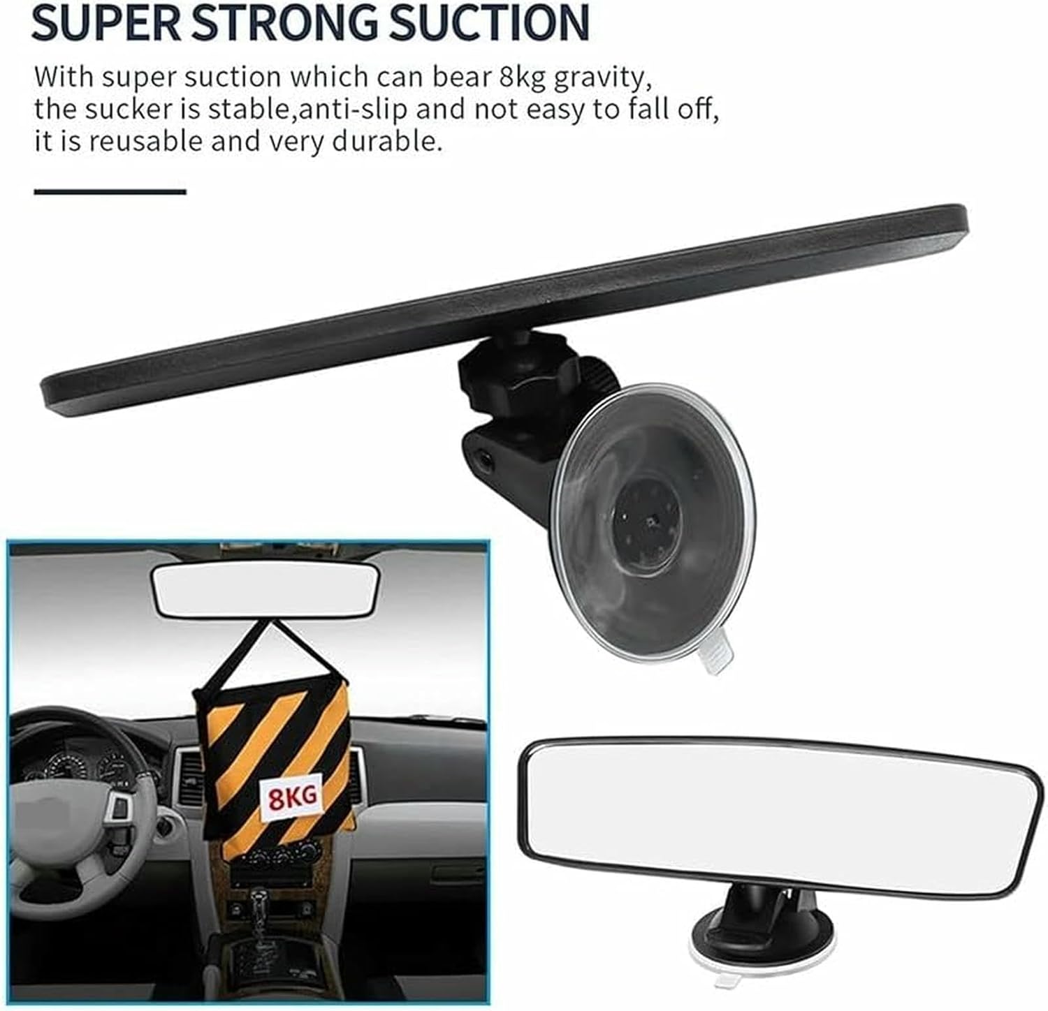 Car Interior Rearview Mirror 360° Rotation Adjustable Car Rear View Mirror with Suction Cup Wide-Angle Interior Accessories