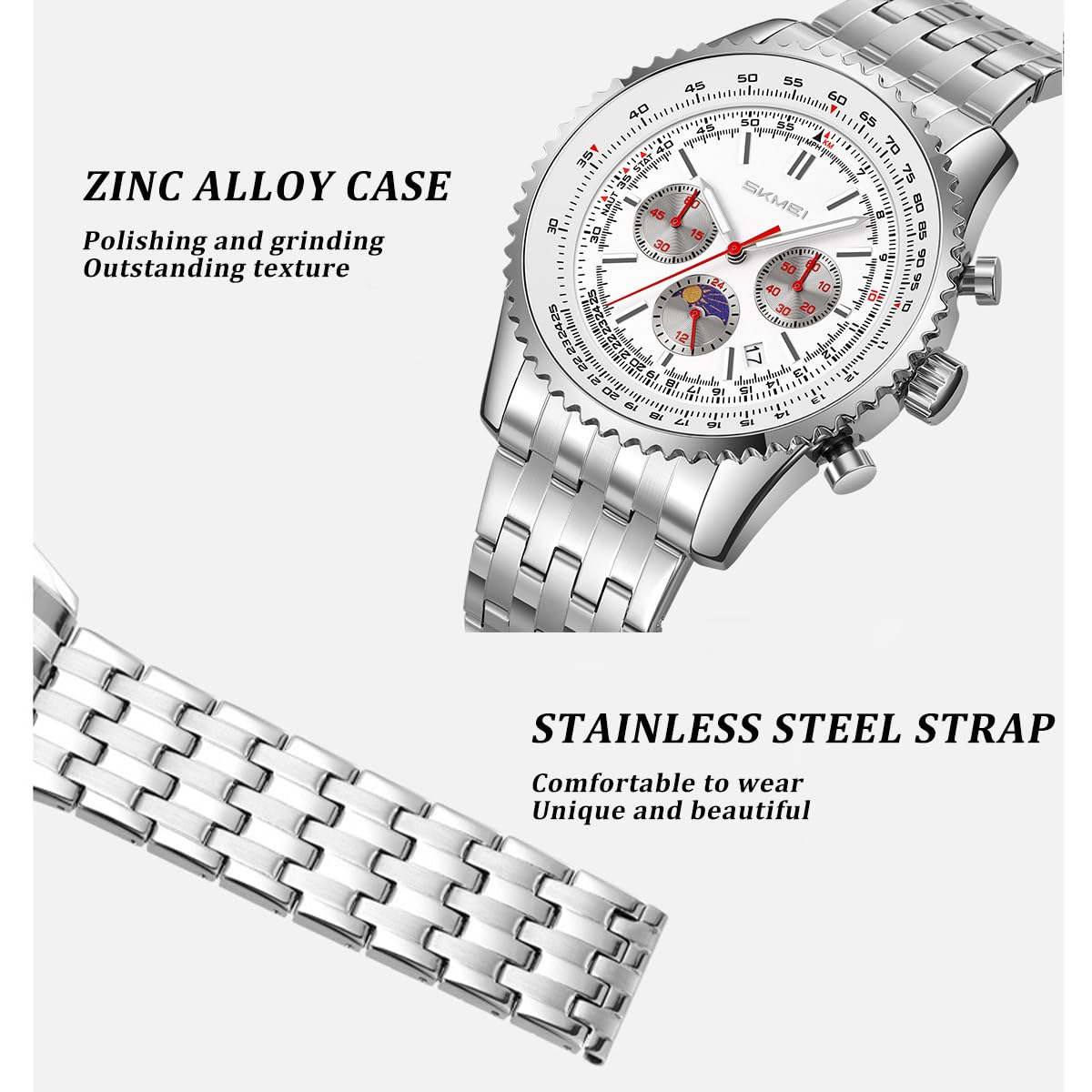 Reloj de pulsera de cuarzo con esfera amarilla y correa de acero de tres esferas y temporizador de seis pines, resistente al agua, para hombres y negocios, regalos para hombres