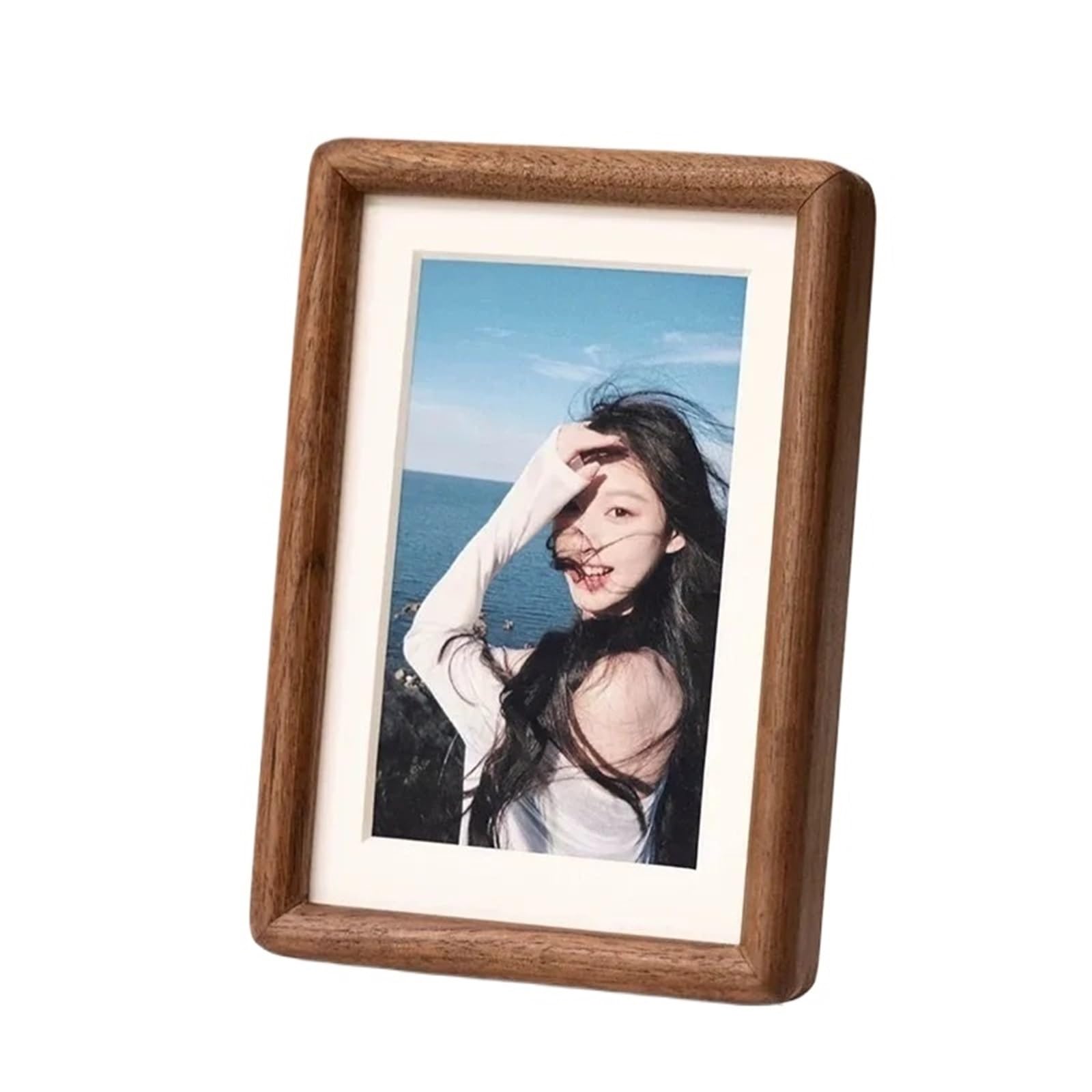 Minimalist Solid Wood Photo Frame, Walnut Picture With Mat, Tabletop & Wall Mounted Display For Photo And Picture(Walnut,6 inch)