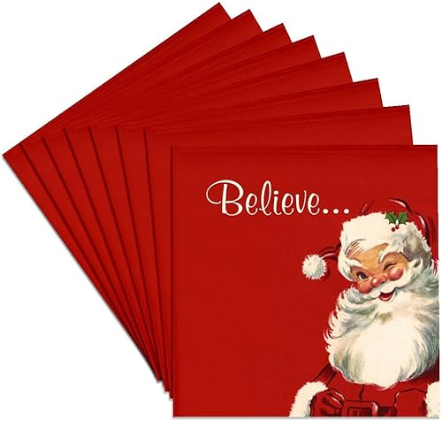 Miniatura 9 de 3dRose Believe-Jolly - Ilustración vintage de Papá Noel sobre fondo rojo, posavasos de azulejos de cerámica, juego de 4 (CST_219375_3)