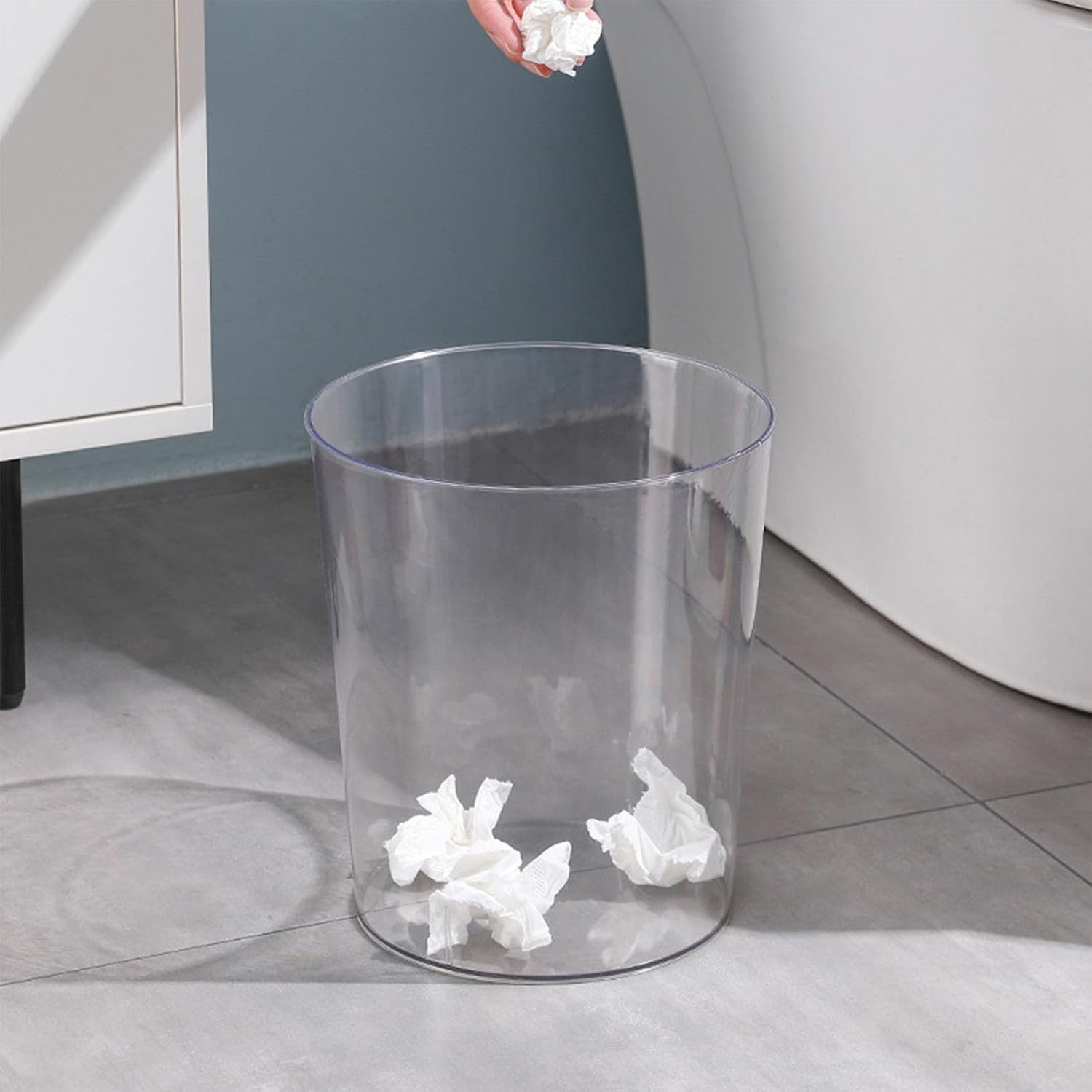Transparent Trash Can Clear Garbage Container Large Capacity Plastic Wastebasket Bathroom Kitchen Bedroom Office (m)