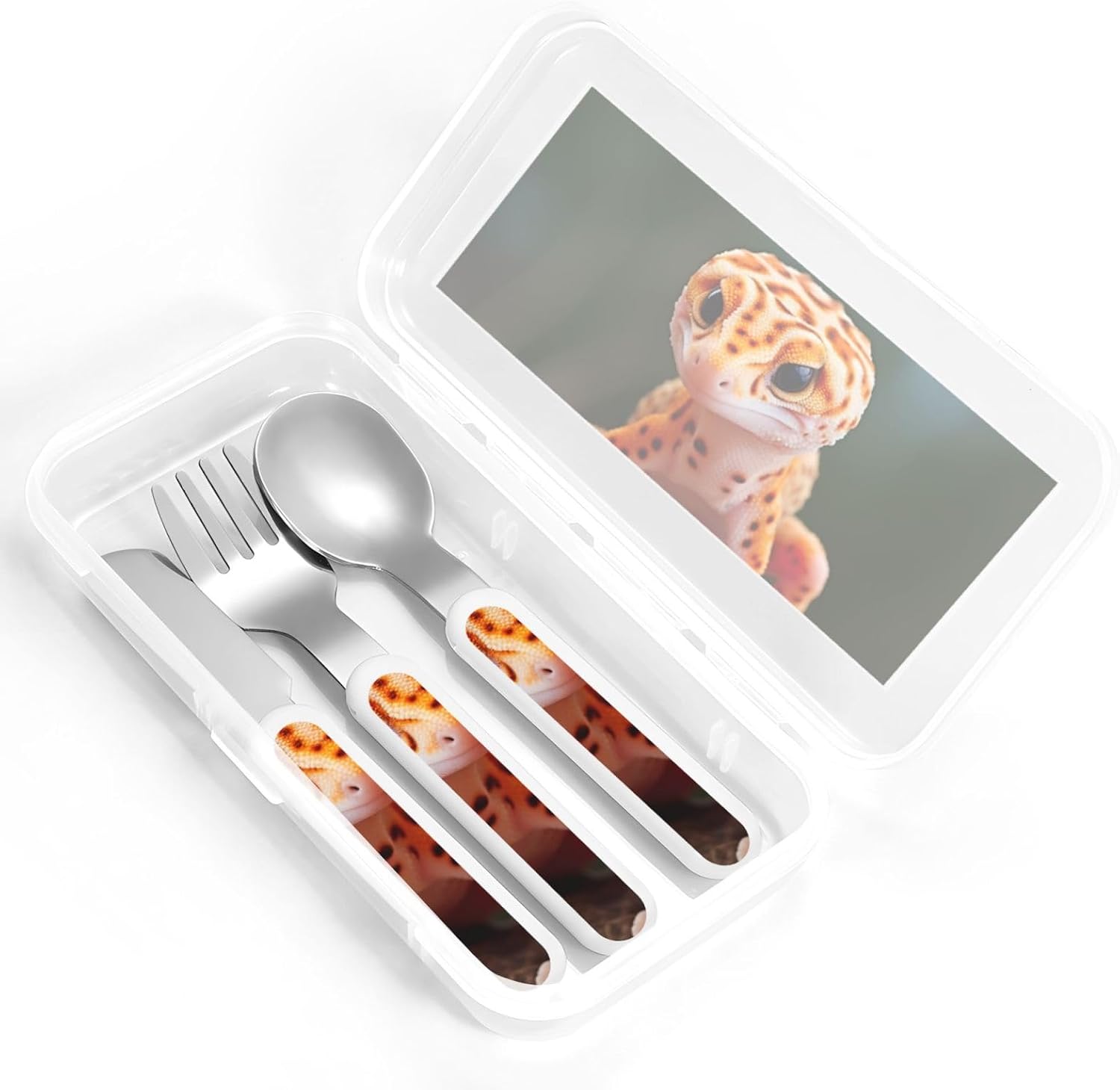 Sand Leopard Gecko Print Stainless Knife Spoon Fork 3-Piece Set,Flatware Cutlery Set With Storage Case