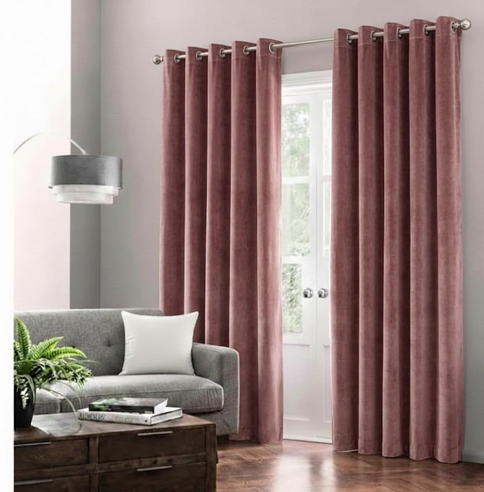 Image of Amazon Brand - Solimo Velvet Curtain Set of 2 (52x60 Inch) Plain Door & Window Curtains for Living Room & Bedroom |75% Light Blocking, Eyelet Curtains for Home Decor in Blush Color (4 feet x 5 feet)
