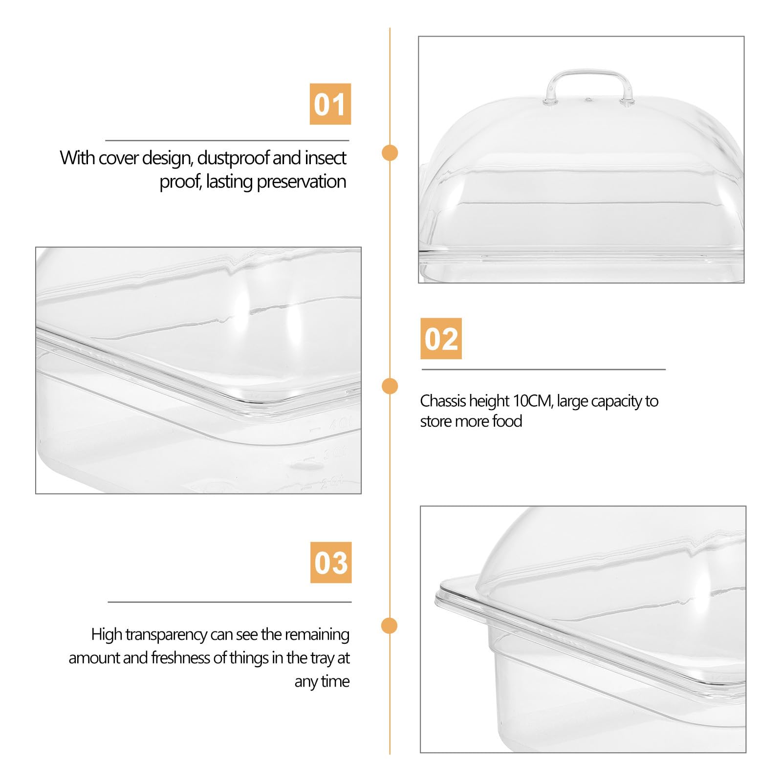 Tofficu Bandeja de Buffet con Tapa PC Transparente 5l para Cocina