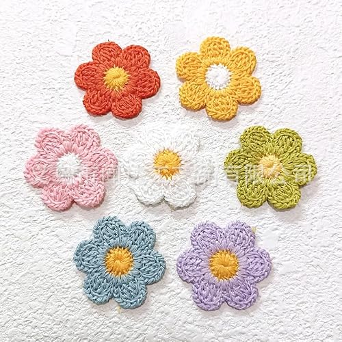 30Pcs Flower Patches, 6 Colors Daisy Sew On Embroidered Appliques, Cute Valentines to Crochet Flowers for Clothes Backpacks Jeans Hat Hair Clips Decorative Embroidered Appliqué Patches (1.96inch) - Thumbnail 5