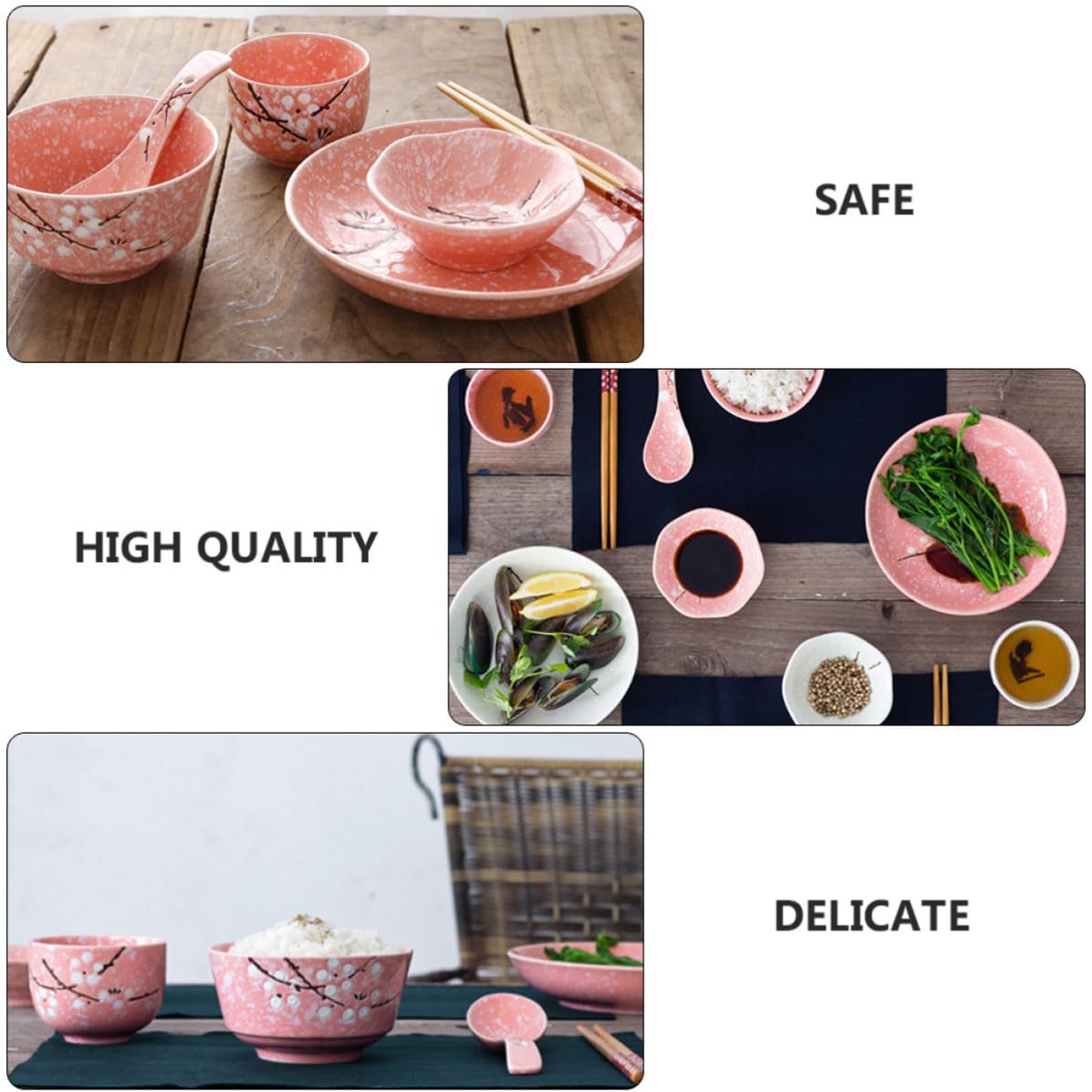 Juego de Vajilla Japonesa 12 Piezas Hogar de Cerámica Rosa Diseño Delicado, Adecuado para Cenas en Restaurante Casa